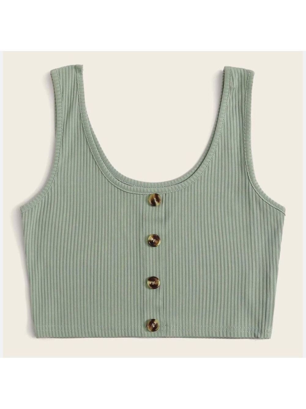 Romwe celadon nwt ribbed button front crop top small